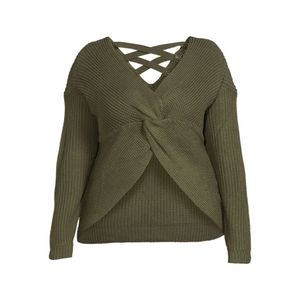 No Boundaries Juniors Two Ways Twist Front Laced Back Sweater